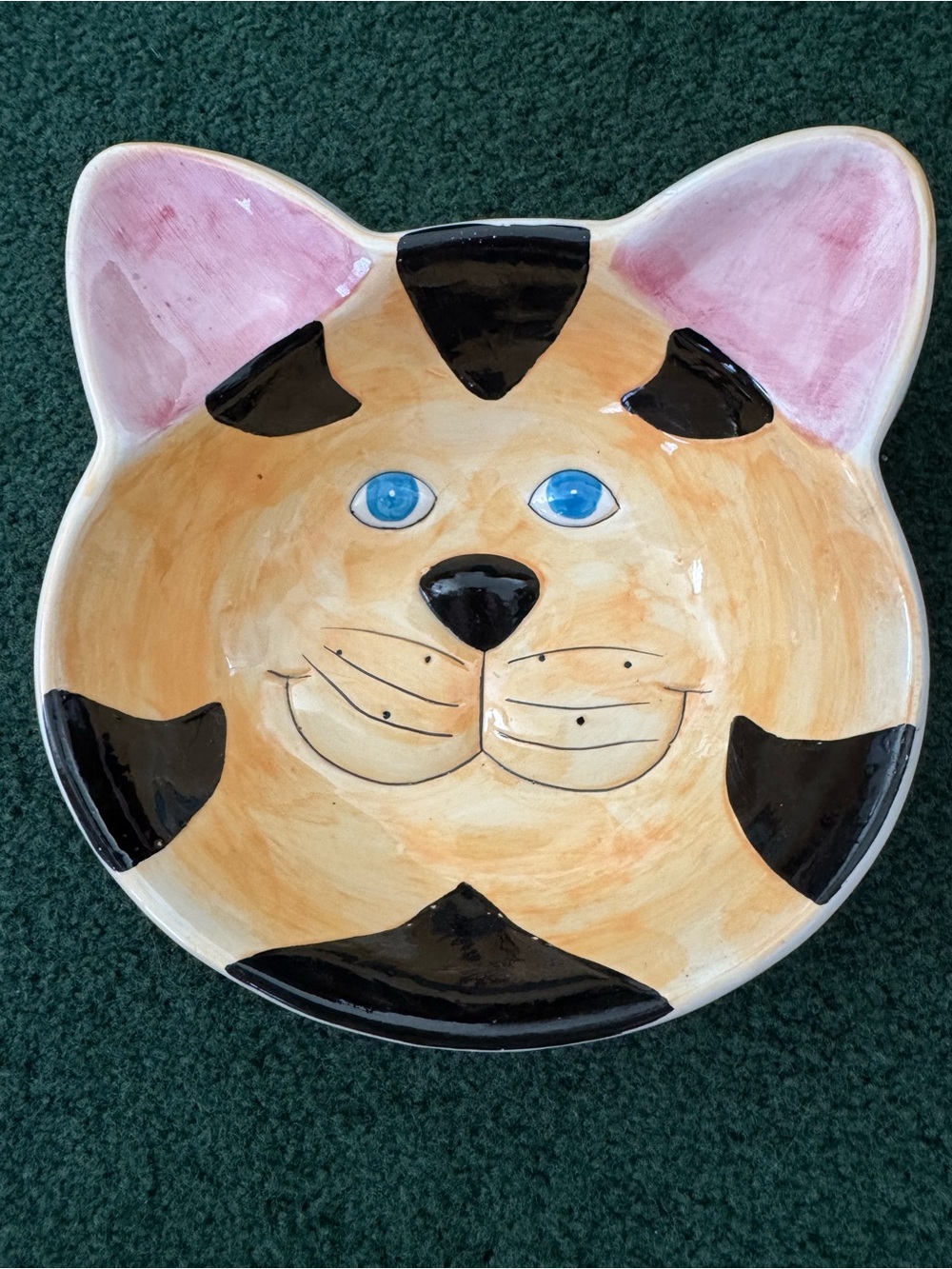 Hand-Painted Cat Face Ceramic Bowl - Pink Ears, Blue Eyes